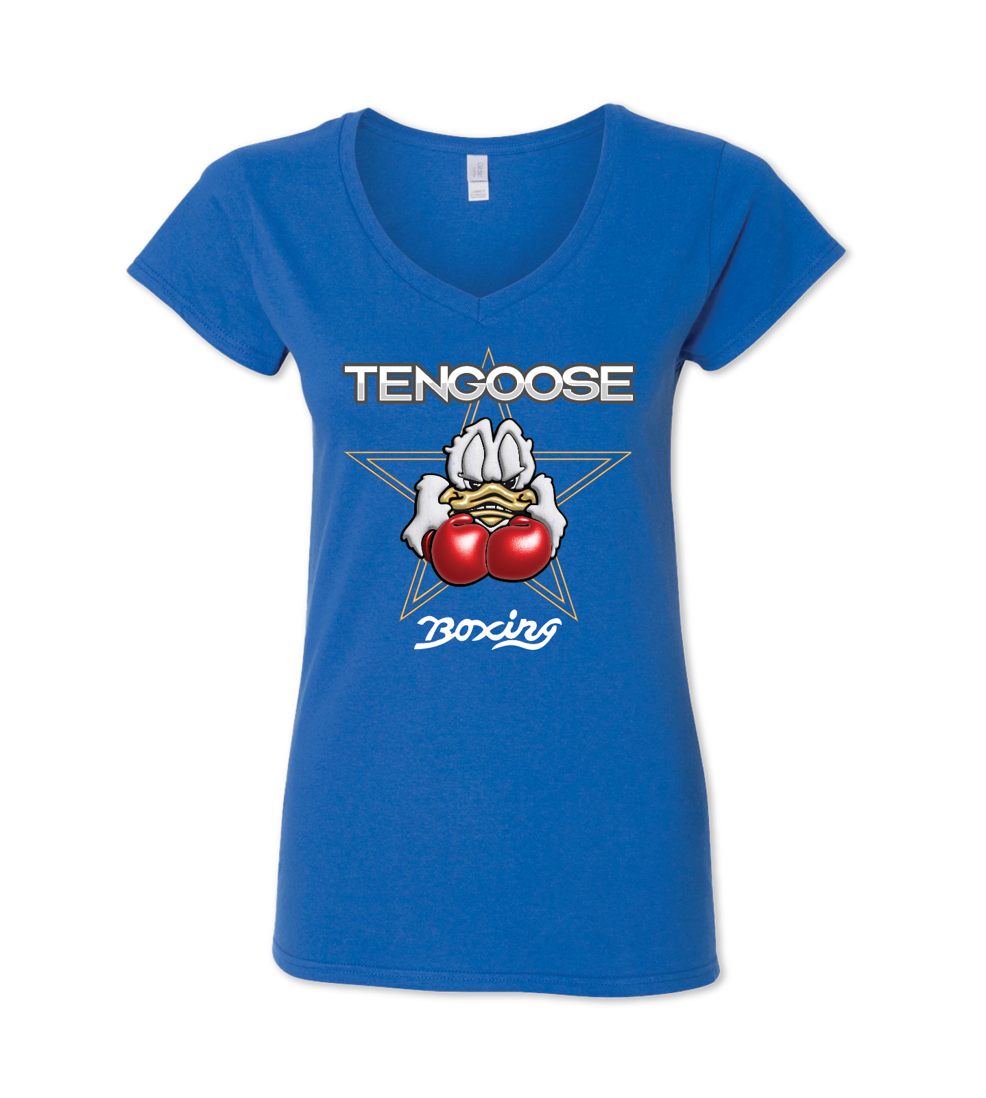 Womens V Neck T shirt 3-D logo Blue