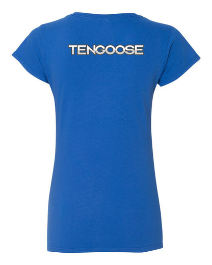 Womens V Neck T shirt 3-D logo Blue