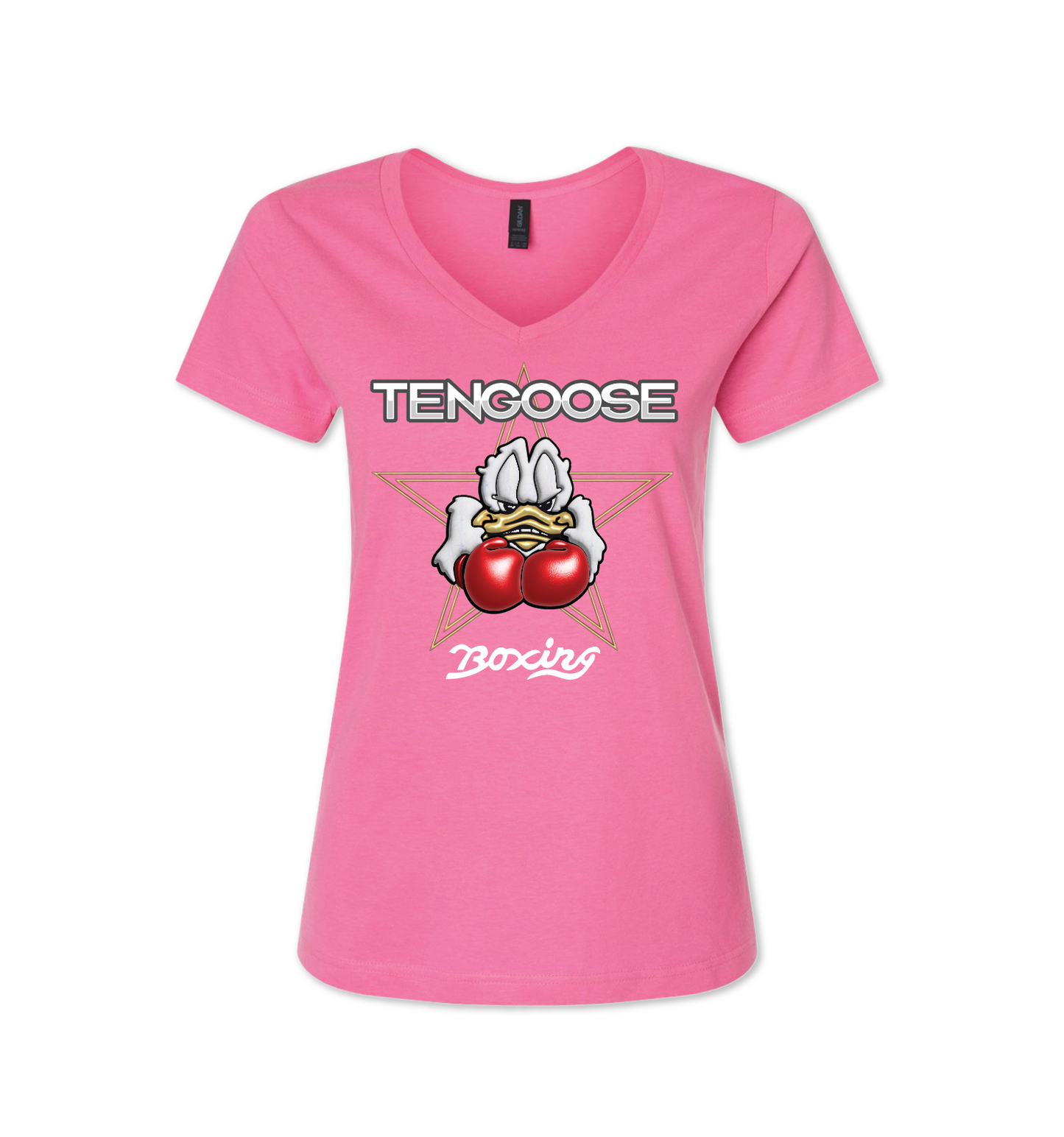 Womens V Neck T shirt 3-D logo Pink