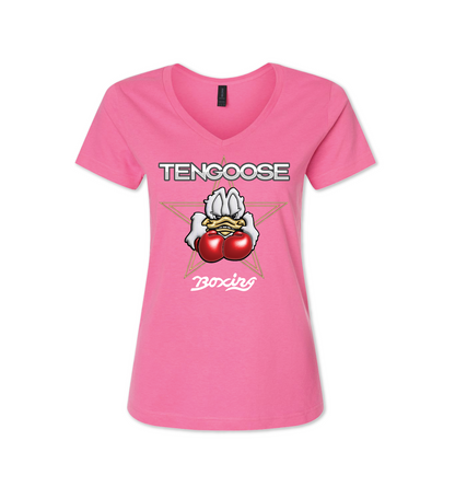 Womens V Neck T shirt 3-D logo Pink