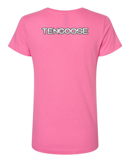 Womens V Neck T shirt 3-D logo Pink